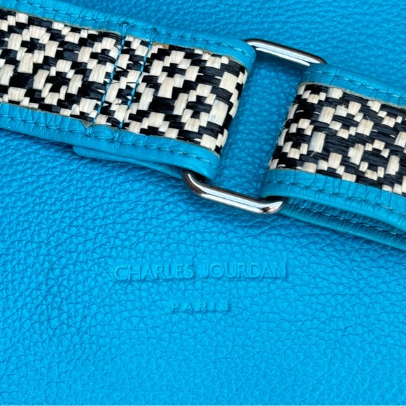 Charles Jourdan Leather Convertible Bag w/trendy guitar style strap in Aqua Blue - Picture 10 of 14